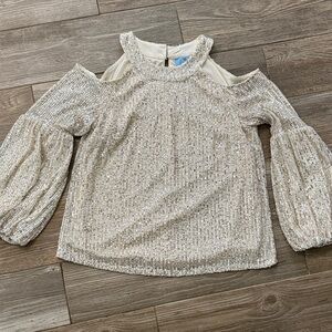 Sequin Cold-Shoulder Blouse - Champagne Silver Gold